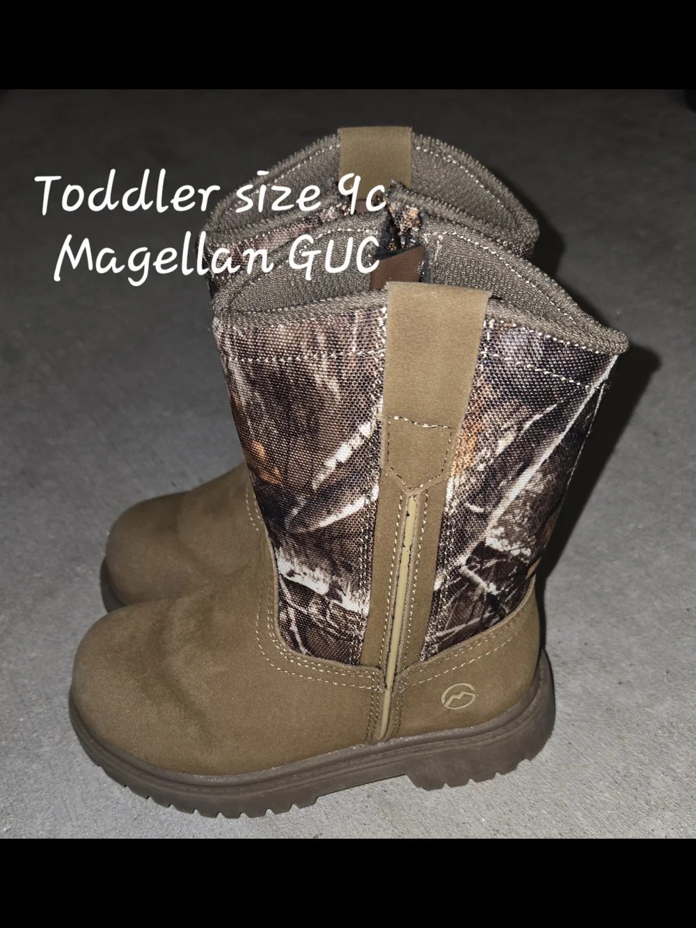 Magellan Outdoors Toddler Tan and Brown Camo Pull-On Boots Size 9c